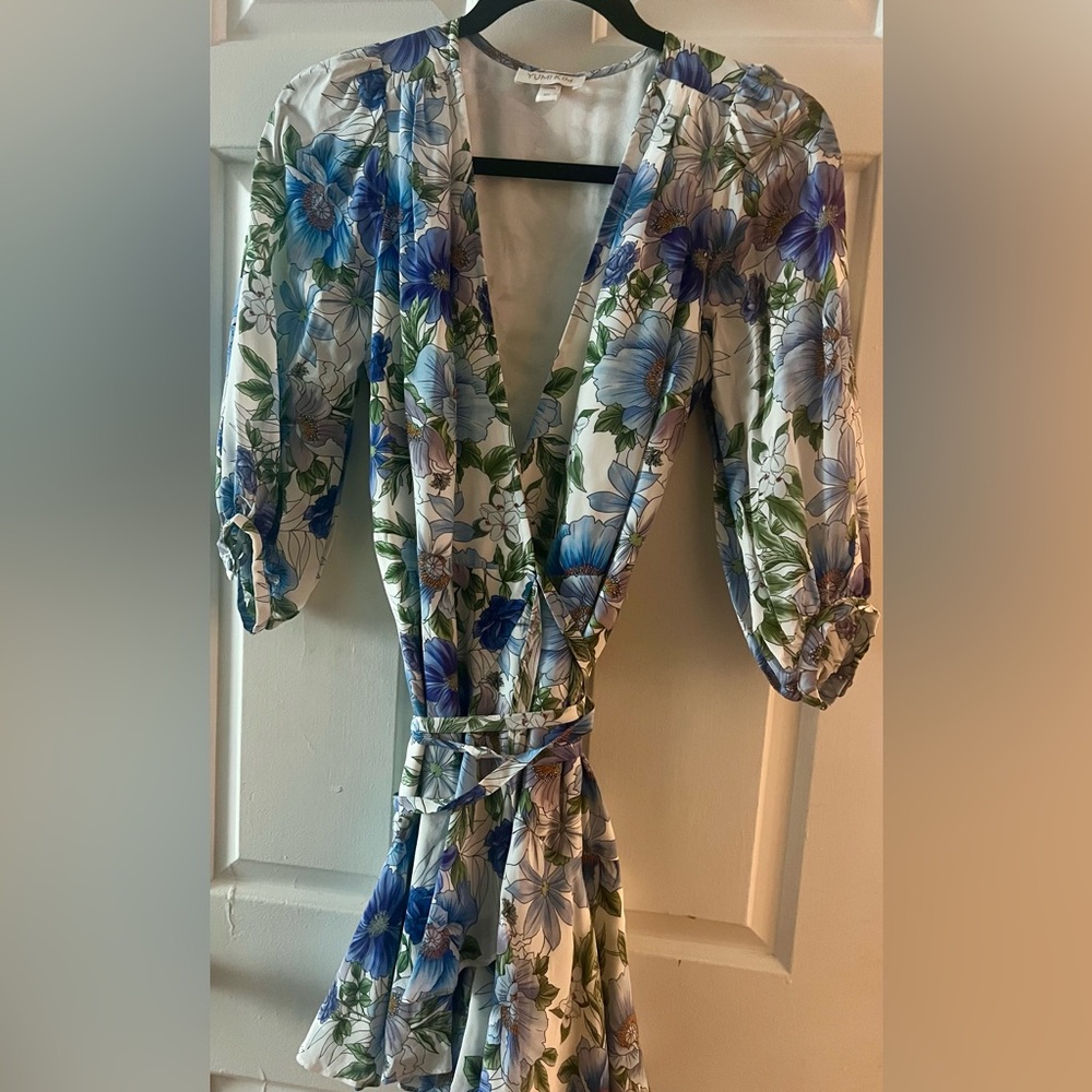 Yumi Kim Floral Wrap Dress in Blue and Green XS